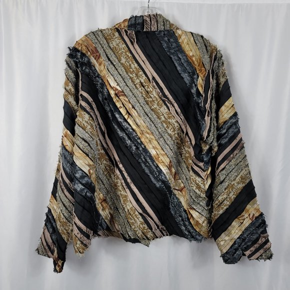 80's Keren Hart Women's Blazer Jacket Black Size Small Black Gray Fabric Strips - Picture 10 of 14